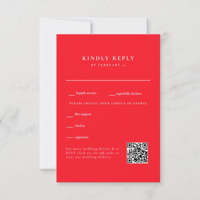  Simple Red Wedding QR Code RSVP Card (Front)