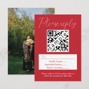 Simple Red Wedding RSVP Card with QR Code