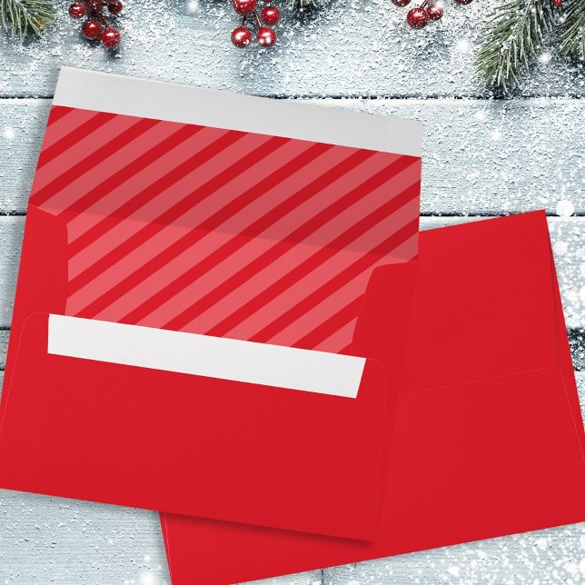 Simple Red Whimsical Cute Stripes Fun Envelope (Christmas holiday red striped simple envelope.)