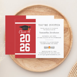 Simple Red White 2025 Graduation Invitation