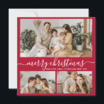 Simple Red White 3 Photo Collage Christmas Holiday<br><div class="desc">Simple, Elegant Calligraphy Red and White 3 Photo Collage Merry Christmas Script Holiday Card. This festive, minimalist three (3) photo holiday card template features a nice photo collage and says „Merry Christmas”! The „Merry Christmas” greeting text is written in a pretty hand lettered swirly swash-tail font in white on carmine...</div>