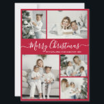 Simple Red White 5 Photo Collage Christmas Holiday Card<br><div class="desc">Simple, Elegant Calligraphy Red and White 5 Photo Collage Merry Christmas Script Holiday Card. This festive, minimalist, whimsical five (5) photo holiday greeting card template features a pretty grid photo collage and says „Merry Christmas”! The „Merry Christmas” greeting text is written in a beautiful hand lettered swirly swash-tail font type...</div>