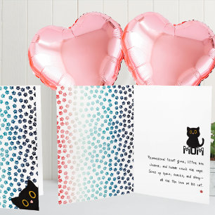 Simple Red White and Blue Paws Funny Black Cat Mum Card
