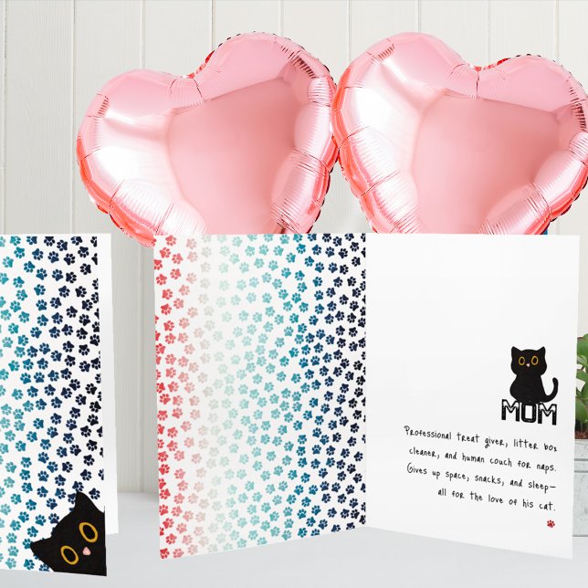 Simple Red White and Blue Paws Funny Black Cat Mum Card (Creator Uploaded)