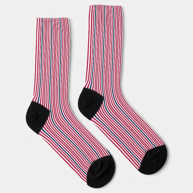 Simple Red White and Blue Vertical Stripes Pattern Socks (Right)