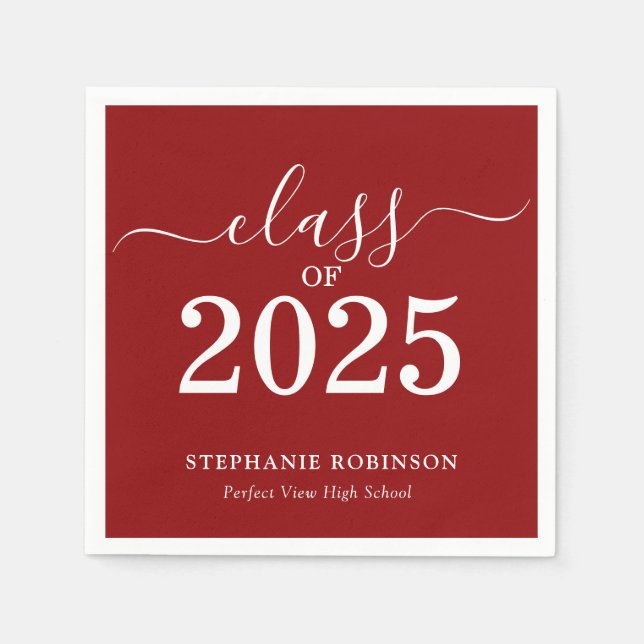 Simple Red White Class of 2025 Graduation  Napkin (Front)