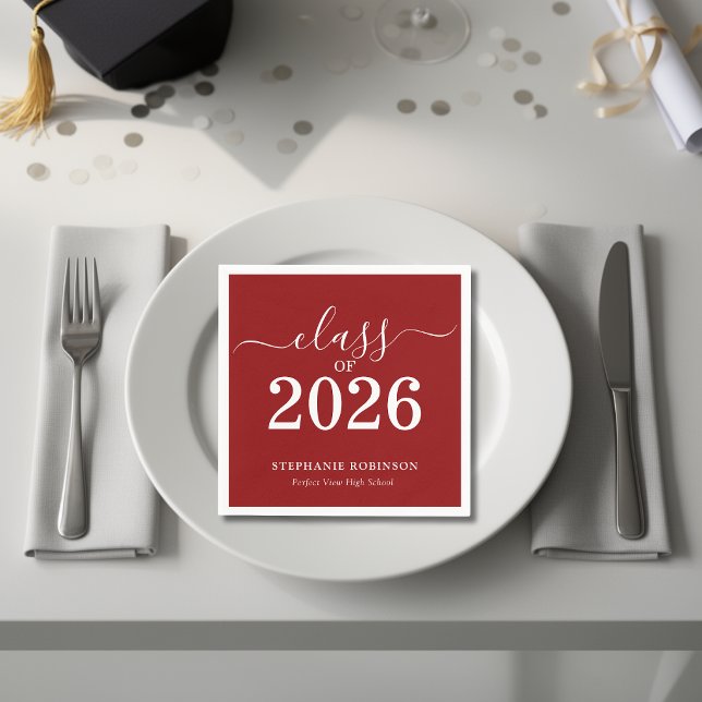 Simple Red White Class of 2026 Graduation  Napkin (Creator Uploaded)