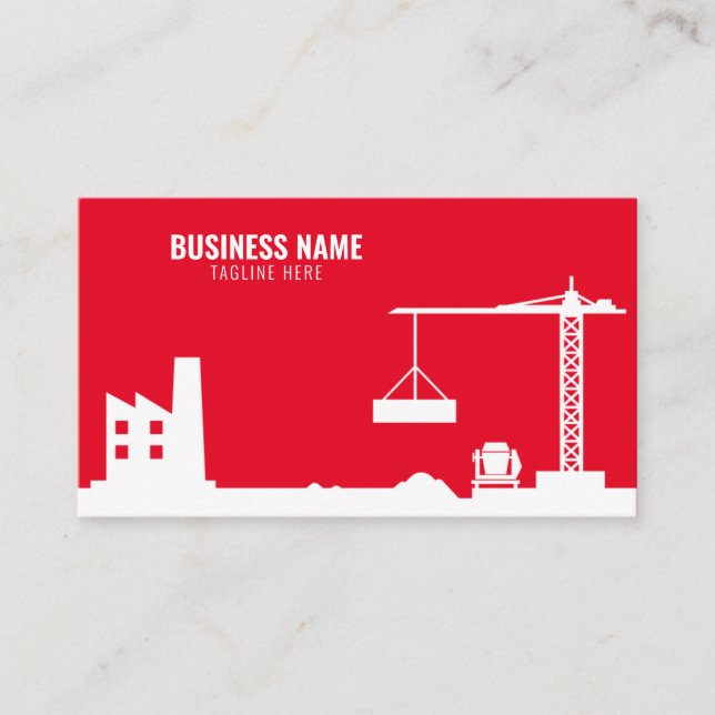 Simple Red & White Construction Site Silhouette Business Card (Front)