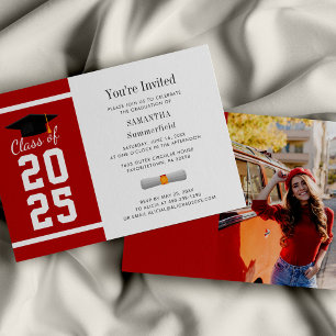 Simple Red White Graduation Photo Grad 2026 Party Invitation