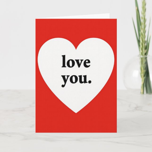 Simple Red White Love You Heart Card (Front)