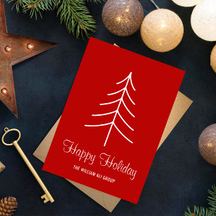Simple Red & White Minimal Pine Tree Christmas  Holiday Card