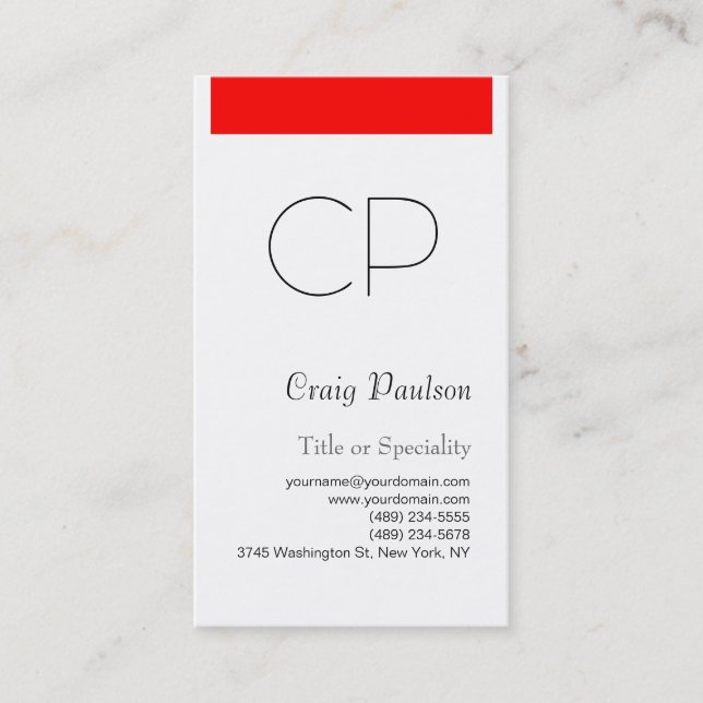 Simple Red White Monogram Consultant Business Card (Front)