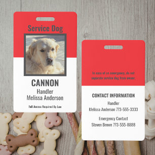 Simple Red & White Personalised Service Dog ID Badge