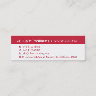 Simple red & white skinny red back business card