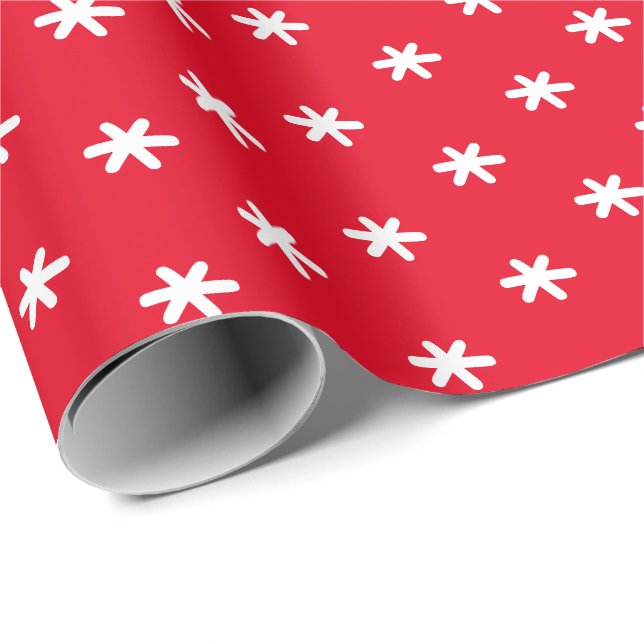 Simple red white snowflakes winter holidays gift wrapping paper (Roll Corner)