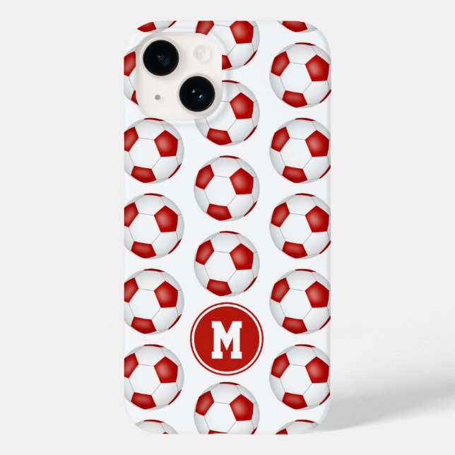 simple red white soccer balls pattern monogrammed Case-Mate iPhone case (Back)