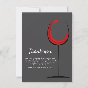 Simple Red Wine Glass Birthday  Thank You Card