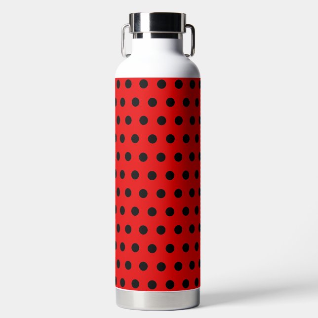 Simple Red with Black Polka Dots  Water Bottle (Front)