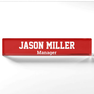 Simple Red with White Lettering Nameplate