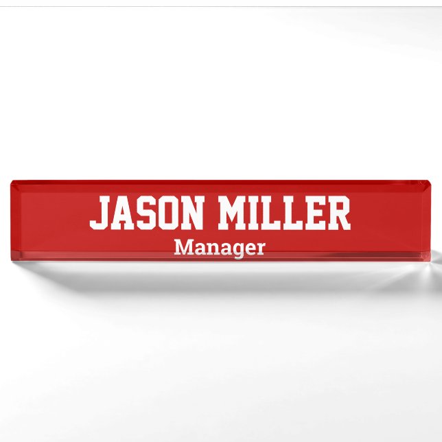Simple Red with White Lettering Nameplate (Front)