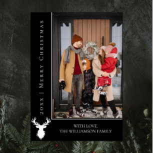 Simple Reindeer Christmas Photo Card Black