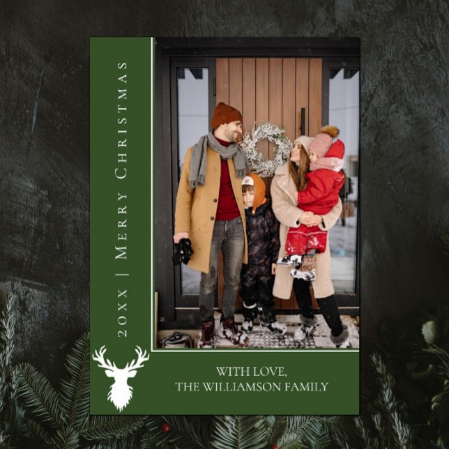 Simple Reindeer Christmas Photo Card | Green (Green Simple Reindeer Christmas Photo Card)