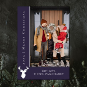 Simple Reindeer Christmas Photo Card Purple
