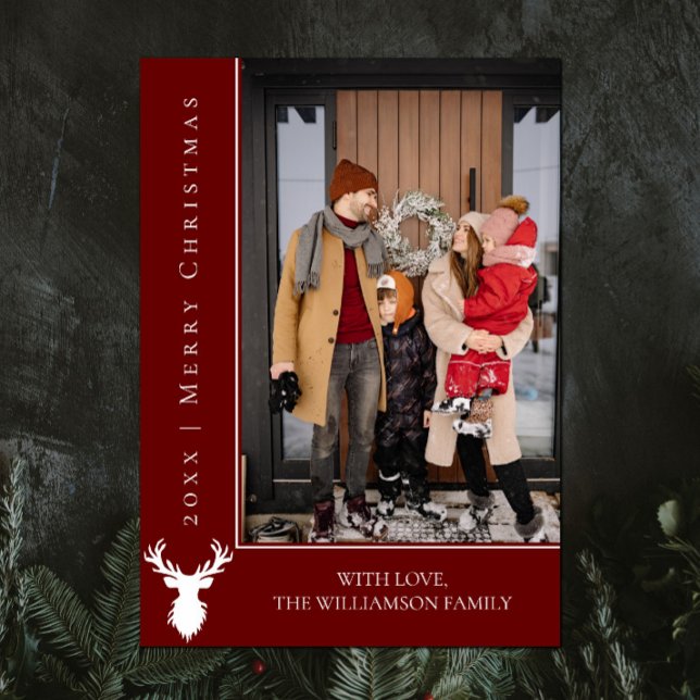 Simple Reindeer Christmas Photo Card | Red (Red Simple Reindeer Christmas Photo Card)