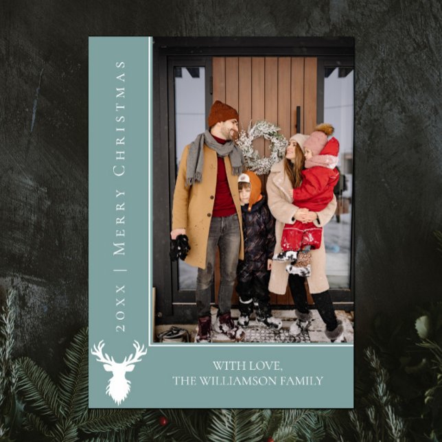 Simple Reindeer Christmas Photo Card | Teal (Teal Simple Reindeer Christmas Photo Card)