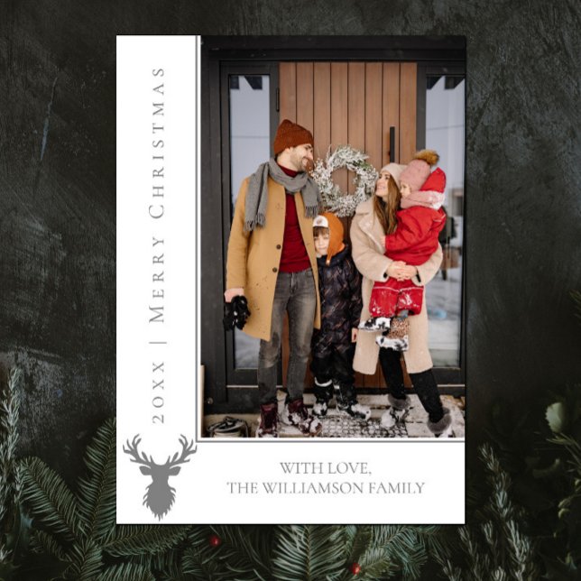 Simple Reindeer Christmas Photo Card | White (White Simple Reindeer Christmas Photo Card)