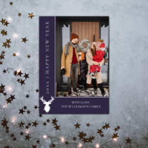 Simple Reindeer New Year's Photo Card   Purple