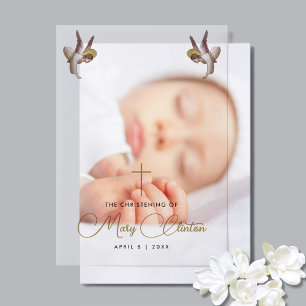 Simple Religious Baby First Communion Baptism Vellum Invitations