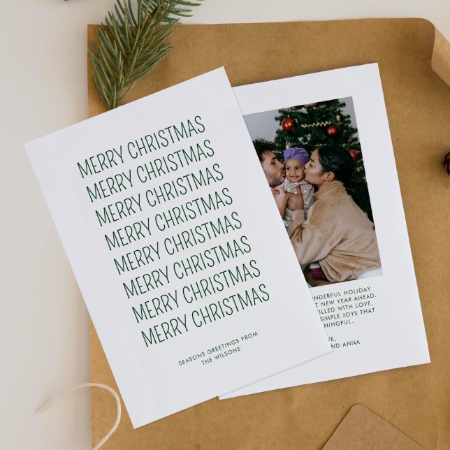 Simple Repeating Merry Christmas Photo Holiday Card (Creator Uploaded)