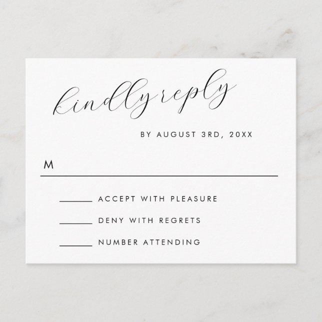 Simple Reply Script Wedding Response RSVP Card  (Front)