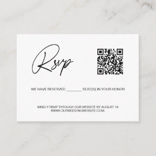 Simple reserved seat QR CODE rsvp wedding website Enclosure Card