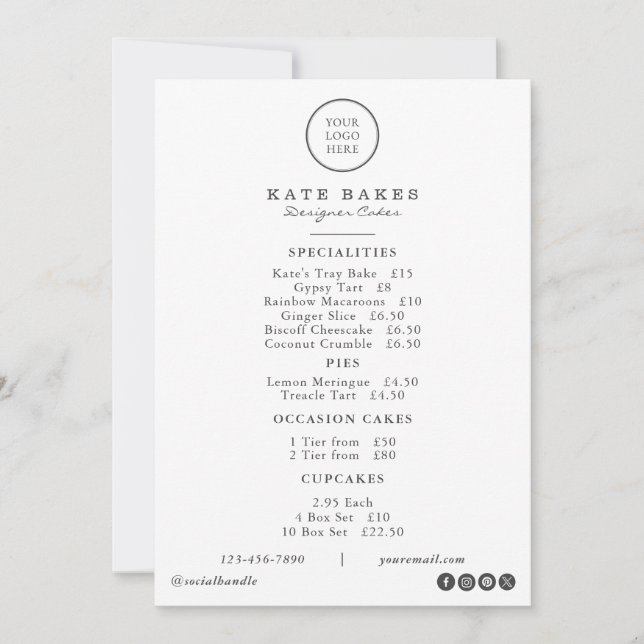 Simple Restaurant Cafe Cake Bakery Menu Price List (Front)