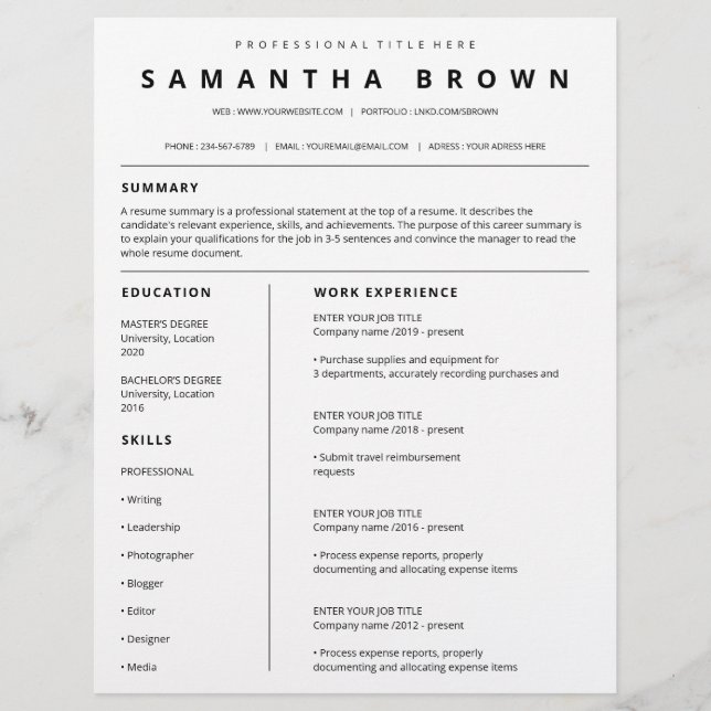 Simple resume template modern cv (Front)