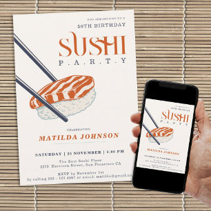 Simple Retro 50th Birthday Sushi Party  Invitation