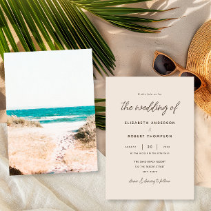 Simple Retro Beach Sand Ocean Summer Wedding Invitation