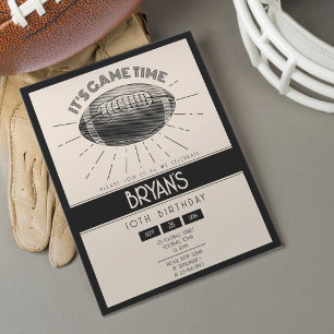 Simple Retro Black Football Budget Birthday Invite