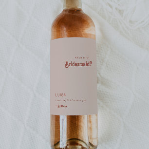 Simple Retro Blush Bridesmaid Proposal Wine Label