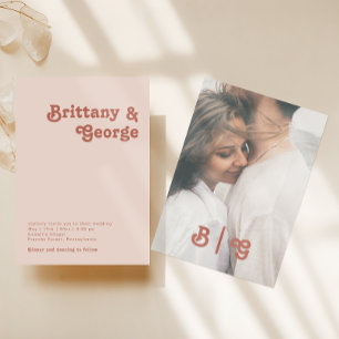 Simple Retro   Blush Pink Casual Photo Monogram Invitation