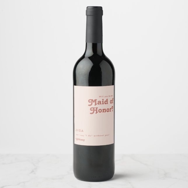 Simple Retro | Blush Pink Maid Of Honour Proposal Wine Label (Front)
