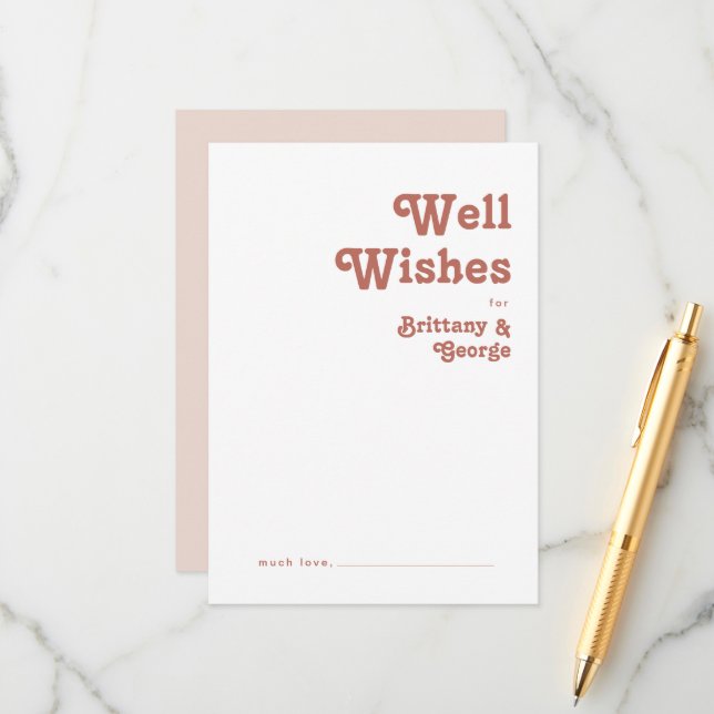 Simple Retro | Blush Pink Wedding Well Wishes Card (Front/Back In Situ)