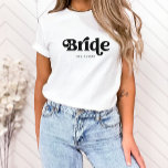 Simple Retro Boho Typography | Bride T-Shirt<br><div class="desc">This trendy,  simple t-shirt features the word "Bride" in retro black typography,  along with a space for her name.</div>