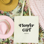 Simple Retro Boho Typography | Flower Girl Tote Bag<br><div class="desc">This trendy,  simple tote bag features the words "Flower Girl" in retro black typography,  along with a space for her name,  and is the perfect gift for members of your bridal party.</div>