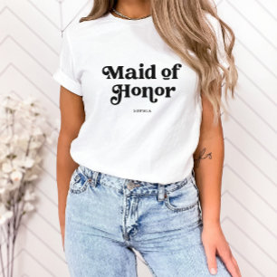 Simple Retro Boho Typography Maid of Honor T-Shirt