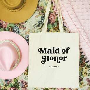 Simple Retro Boho Typography Maid of Honour Tote Bag