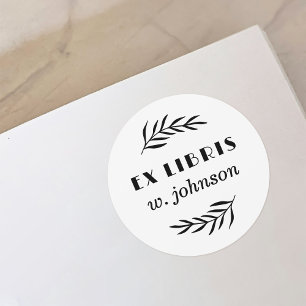 Simple Retro Botanical Branch Ex Libris Bookplate Classic Round Sticker
