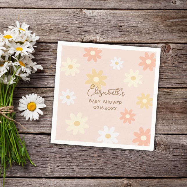 Simple Retro Chic Daisy Boho Girl Baby Shower Napkin (Creator Uploaded)